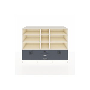 Kronos Dolap 11 Raflı 3 Çekmeceli 4 Kapaklı 220x59x163 Aytaşı-antrasit