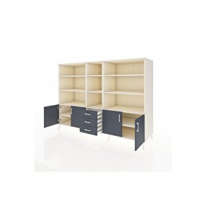 Kronos Dolap 11 Raflı 3 Çekmeceli 4 Kapaklı 220x59x163 Aytaşı-antrasit