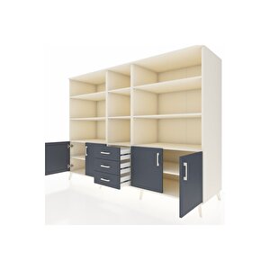 Kronos Dolap 11 Raflı 3 Çekmeceli 4 Kapaklı 220x59x163 Aytaşı-antrasit