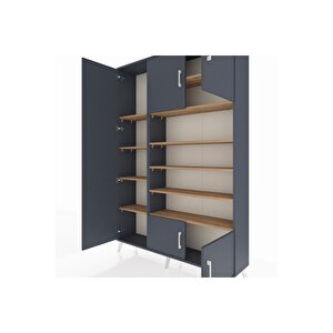 Arges Dolap 10 Raflı 5 Kapaklı 132x30x195 Antrasit-antrasit/çam