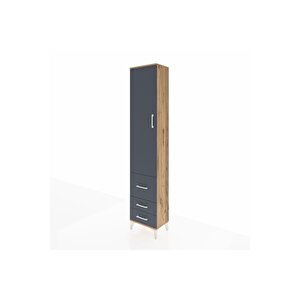 Arges Dolap 4 Raflı 3 Çekmeceli Tek Kapaklı 44x30x221 Çam-antrasit