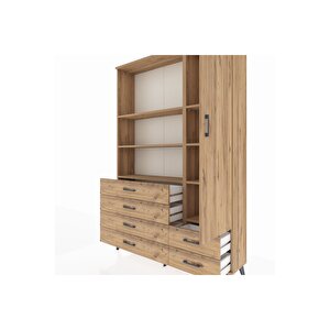 Arges Gardrop 7 Raflı 6 Çekmeceli Tek Kapaklı  132x30x195 Çam-çam