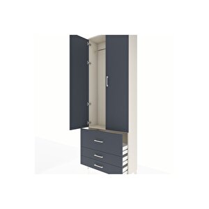 Arges Dolap Tek Raflı 3 Çekmeceli Tek Askılı 88x30x243 Aytaşı-antrasit