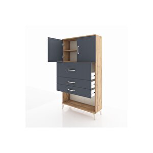 Arges Dolap 2 Raflı 3 Çekmeceli 2 Kapaklı 88x30x163 Çam-antrasit