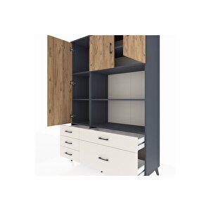 Hyperion Dolap 7 Raflı 5 Çekmeceli 3 Kapaklı 132x44x195 Antrasit-çam/aytaşı