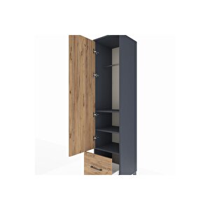 Hyperion Dolap 3 Raflı Tek Çekmeceli Tek Askılı 44x44x195 Antrasit-çam