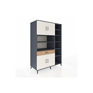 Kronos Dolap 10 Raflı Tek Çekmeceli 4 Kapaklı 132x59x195 Antrasit-aytaşı/çam