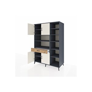 Kronos Dolap 10 Raflı Tek Çekmeceli 4 Kapaklı 132x59x195 Antrasit-aytaşı/çam