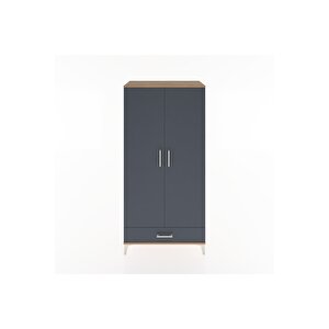 Hyperion Dolap 4 Raflı Tek Çekmeceli 2 Kapaklı 88x44x182 Çam-antrasit
