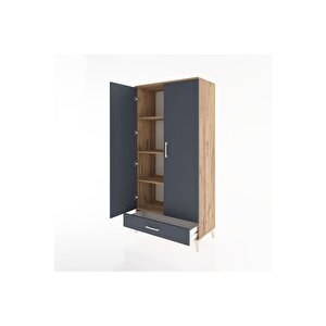 Hyperion Dolap 4 Raflı Tek Çekmeceli 2 Kapaklı 88x44x182 Çam-antrasit