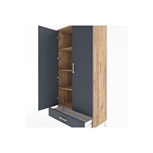 Hyperion Dolap 4 Raflı Tek Çekmeceli 2 Kapaklı 88x44x182 Çam-antrasit