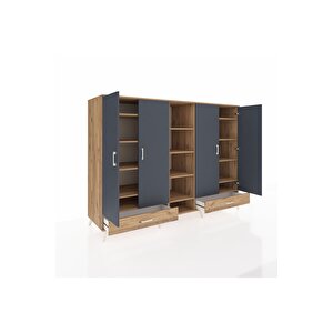 Kronos Dolap 14 Raflı 2 Çekmeceli 4 Kapaklı 220x59x163 Çam-antrasit/çam