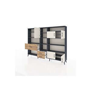 Arges Dolap 13 Raflı 3 Çekmeceli 5 Kapaklı 220x30x163 Antrasit-aytaşı/çam