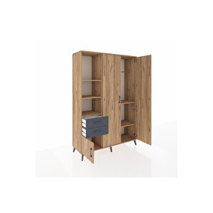 Hyperion Dolap 5 Raflı 2 Çekmeceli Tek Askılı 132x44x195 Çam-çam/antrasit