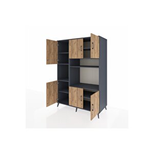 Kronos Dolap 9 Raflı 6 Kapaklı 132x59x195 Antrasit-çam/antrasit