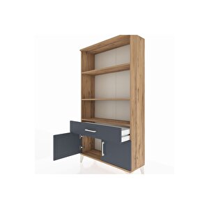 Arges Dolap 3 Raflı Tek Çekmeceli 2 Kapaklı 88x30x163 Çam-antrasit