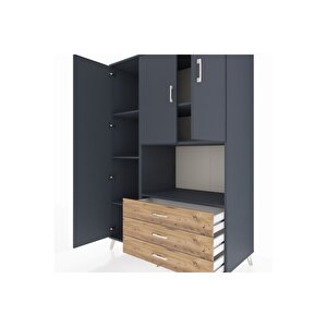 Kronos Dolap 6 Raflı 3 Çekmeceli 3 Kapaklı 132x59x195 Antrasit-antrasit/çam