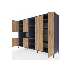 Kronos Dolap 13 Raflı 6 Kapaklı 220x59x163 Antrasit-çam/antrasit