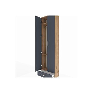 Arges Dolap 3 Raflı Tek Çekmeceli Tek Askılı 60x30x221 Çam-antrasit