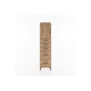 Hyperion Dolap Tek Raflı 5 Çekmeceli Tek Kapaklı 44x44x182 Çam-çam