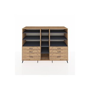 Kronos Dolap 10 Raflı 6 Çekmeceli  220x59x163 Çam-antrasit/çam