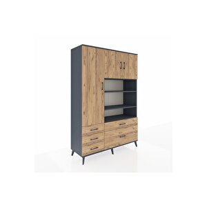 Hyperion Gardrop 9 Raflı 5 Çekmeceli 3 Kapaklı 132x44x195 Antrasit-çam