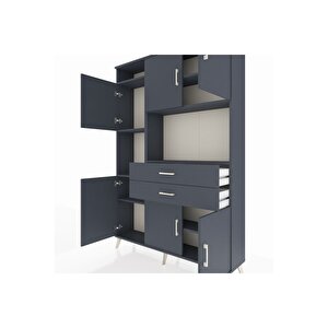 Arges Gardrop 8 Raflı 2 Çekmeceli 6 Kapaklı 132x30x195 Antrasit-antrasit