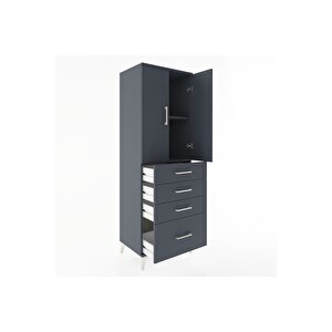 Hyperion Dolap 2 Raflı 4 Çekmeceli 2 Kapaklı 60x44x182 Antrasit-antrasit