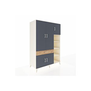 Kronos Dolap 10 Raflı Tek Çekmeceli 5 Kapaklı 132x59x195 Aytaşı-antrasit/çam