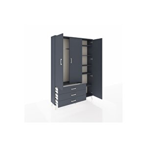 Arges Gardrop 6 Raflı 3 Çekmeceli Tek Askılı 132x30x195 Antrasit-antrasit