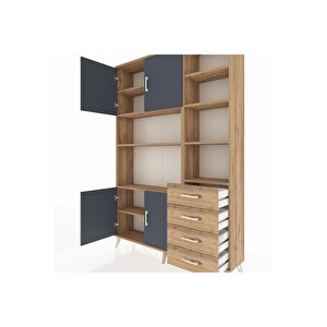 Arges Dolap 9 Raflı 4 Çekmeceli 4 Kapaklı 132x30x195 Çam-antrasit/çam