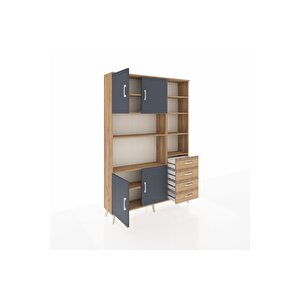 Arges Dolap 9 Raflı 4 Çekmeceli 4 Kapaklı 132x30x195 Çam-antrasit/çam