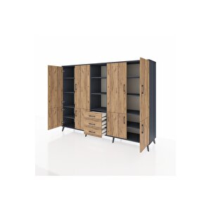 Hyperion Dolap 11 Raflı 3 Çekmeceli 8 Kapaklı 220x44x163 Antrasit-çam