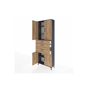 Arges Dolap 4 Raflı 3 Çekmeceli 4 Kapaklı 88x30x243 Antrasit-çam