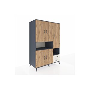 Kronos Dolap 10 Raflı 2 Çekmeceli 5 Kapaklı 132x59x195 Antrasit-çam/aytaşı