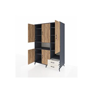 Kronos Dolap 10 Raflı 2 Çekmeceli 5 Kapaklı 132x59x195 Antrasit-çam/aytaşı