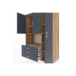 Kronos Dolap 7 Raflı 3 Çekmeceli 3 Kapaklı 132x59x195 Çam-antrasit/antrasit