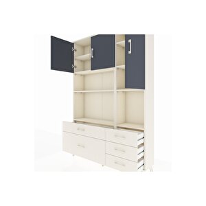 Arges Dolap 8 Raflı 5 Çekmeceli 3 Kapaklı 132x30x195 Aytaşı-antrasit/aytaşı