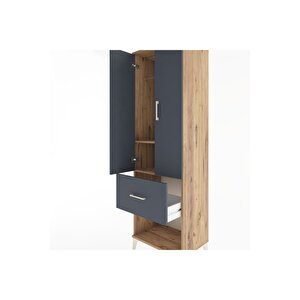 Hyperion Dolap 2 Raflı Tek Çekmeceli Tek Askılı 60x44x195 Çam-antrasit