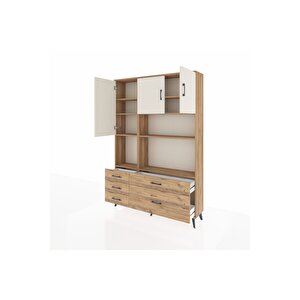 Arges Dolap 8 Raflı 5 Çekmeceli 3 Kapaklı 132x30x195 Çam-aytaşı/çam