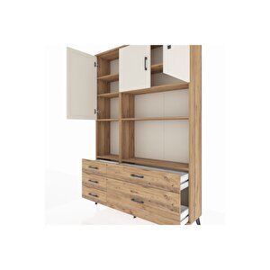 Arges Dolap 8 Raflı 5 Çekmeceli 3 Kapaklı 132x30x195 Çam-aytaşı/çam