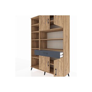 Hyperion Dolap 10 Raflı Tek Çekmeceli 4 Kapaklı 132x44x195 Çam-çam/antrasit