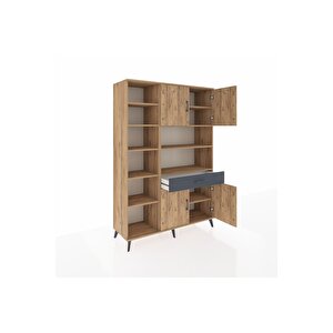 Hyperion Dolap 10 Raflı Tek Çekmeceli 4 Kapaklı 132x44x195 Çam-çam/antrasit