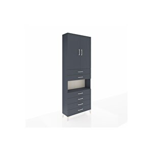 Arges Dolap 4 Raflı 6 Çekmeceli 2 Kapaklı 88x30x243 Antrasit-antrasit