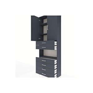 Arges Dolap 4 Raflı 6 Çekmeceli 2 Kapaklı 88x30x243 Antrasit-antrasit