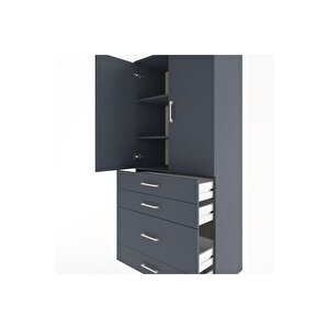 Hyperion Dolap 3 Raflı 4 Çekmeceli 2 Kapaklı 88x44x195 Antrasit-antrasit