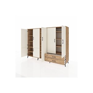 Hyperion Dolap 12 Raflı 2 Çekmeceli 7 Kapaklı 220x44x163 Çam-aytaşı/çam