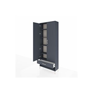 Arges Dolap 5 Raflı Tek Çekmeceli 2 Kapaklı 88x30x221 Antrasit-antrasit