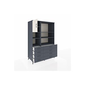 Kronos Dolap 7 Raflı 8 Çekmeceli Tek Kapaklı  132x59x195 Antrasit-aytaşı/antrasit