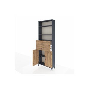 Arges Dolap 4 Raflı 2 Çekmeceli 2 Kapaklı 88x30x243 Antrasit-çam